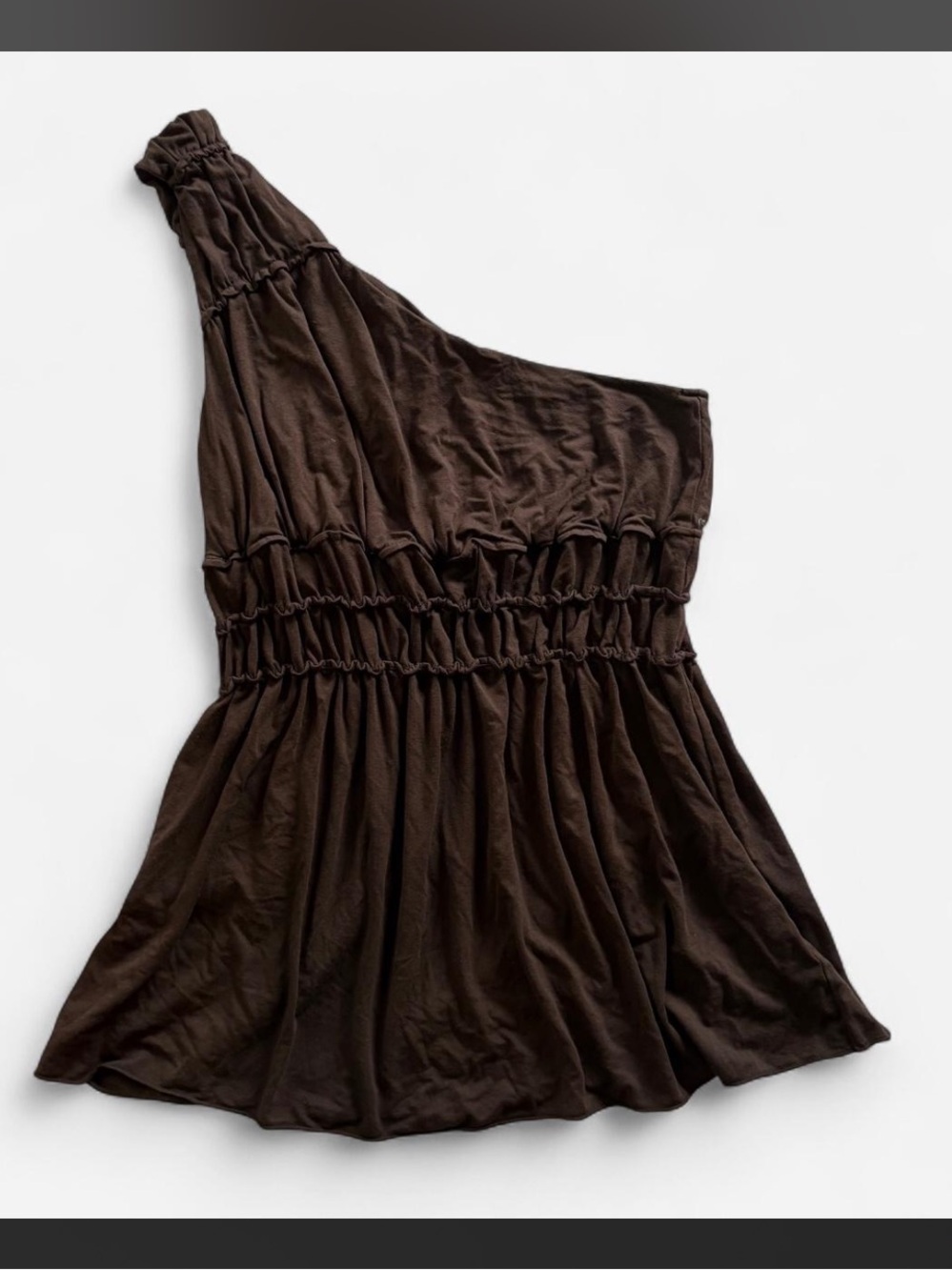 Vintage Brown One-Shoulder Top with Ruching <3
